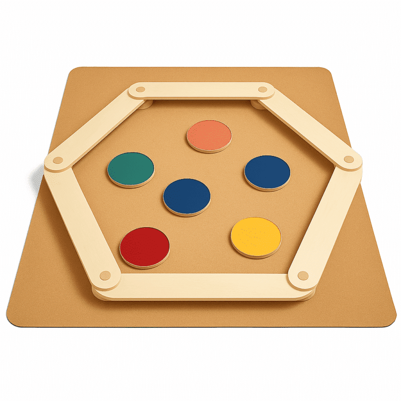 Kork-Spielmatte mit Balancierbalken aus Holz